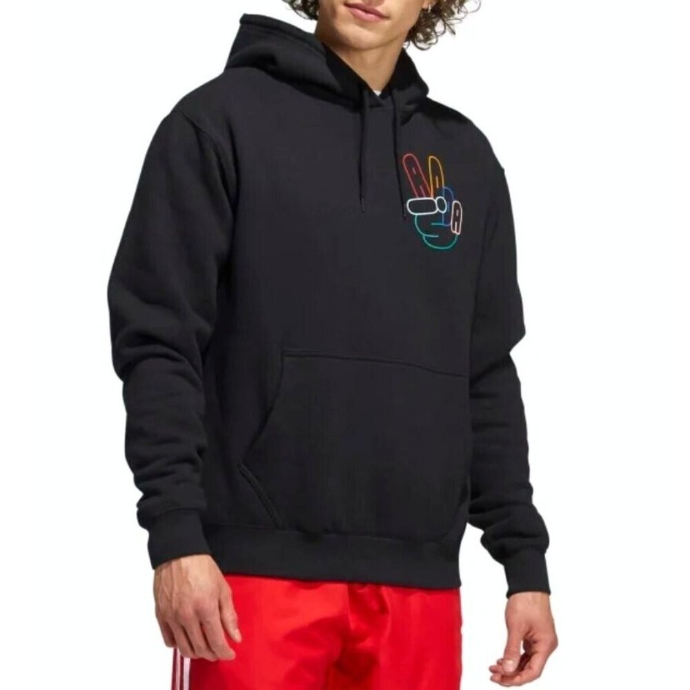 NEW MENS ADIDAS ORIGINALS PEACE SIGN TREFOIL HOODIE ~SIZE LARGE #HC1789 BLACK - Picture 5 of 8